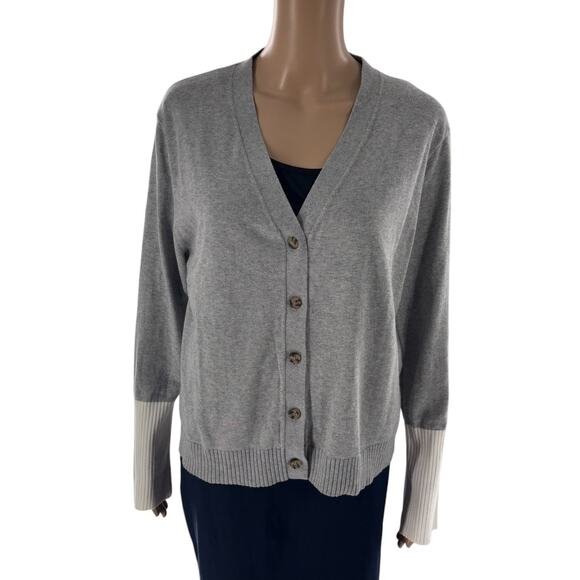 Summersalt Gray Two Tone Cotton Cashmere Cardigan Sweater - Picture 4 of 12